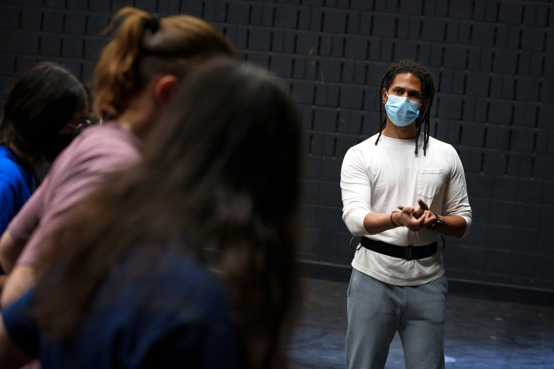 Johann Montozzi-Wood talks to his students