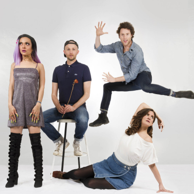 Four members of Fake Friends in various dramatic poses